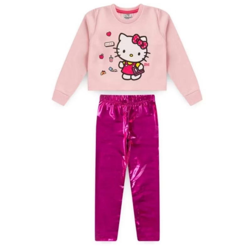 Conjunto Infantil Feminino Menina Personagem Rosa | Moda Infantil Inverno Blusa + Calça Brilhosa