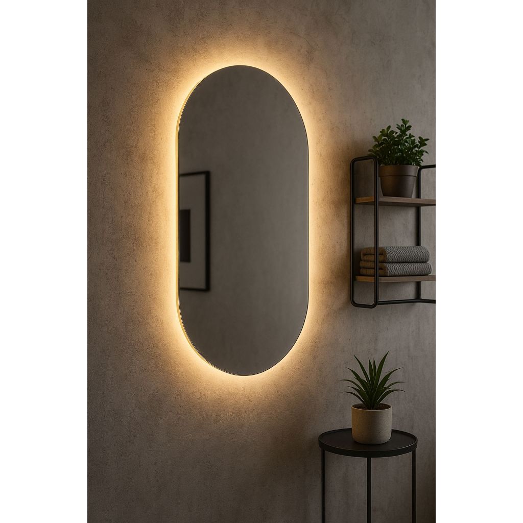 ESPELHO OVAL COM LED LUZ QUENTE E FRIA DE PAREDE DECORATIVO 80X50 CM - ENVIO RÁPIDO