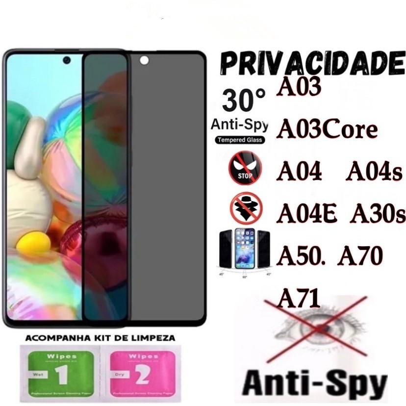 Película Privacidade 3D Anti Spy Samsung A03 A03CORE A04 A04S A04E A30S A50 A70 A71