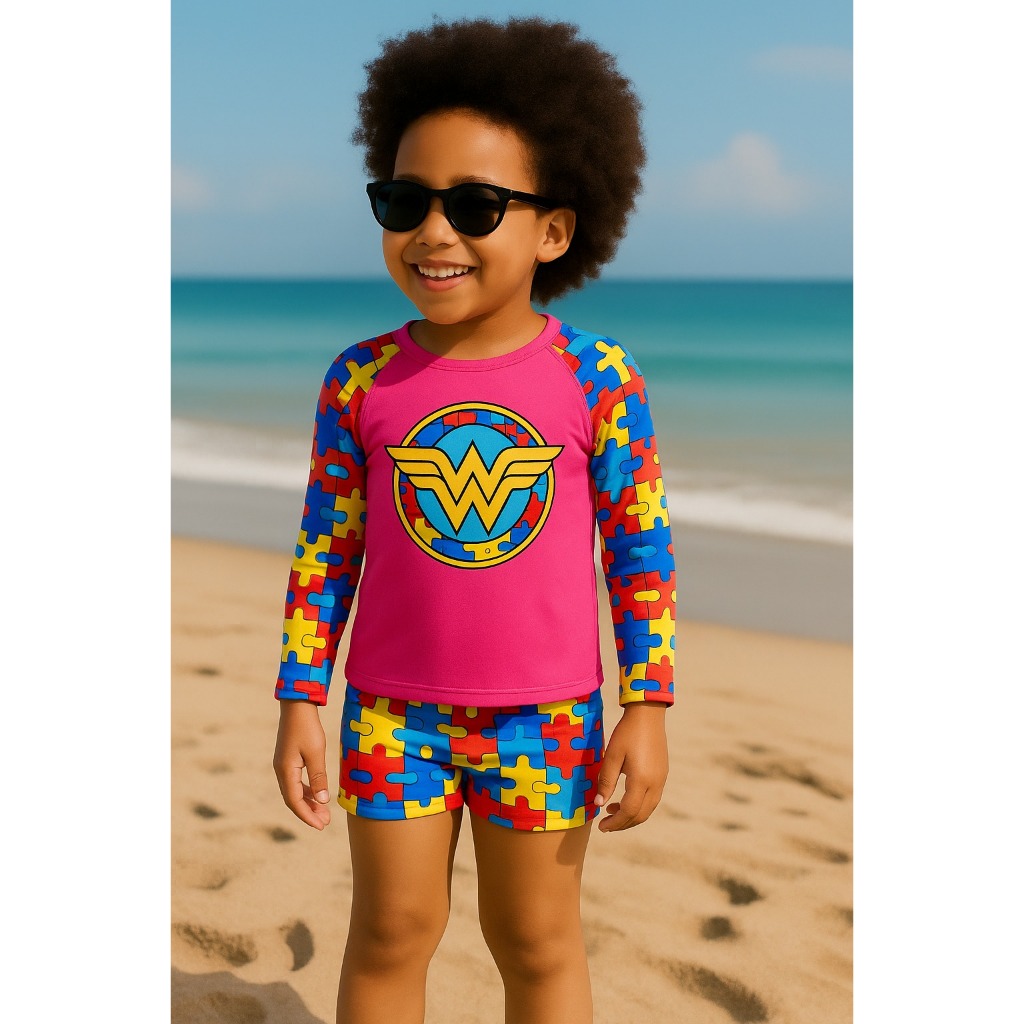 Conjunto UV Feminino Juvenil para Autistas | Personalizável + Proteção UV50+ + DTF Cores Vivas em Oferta na Shopee