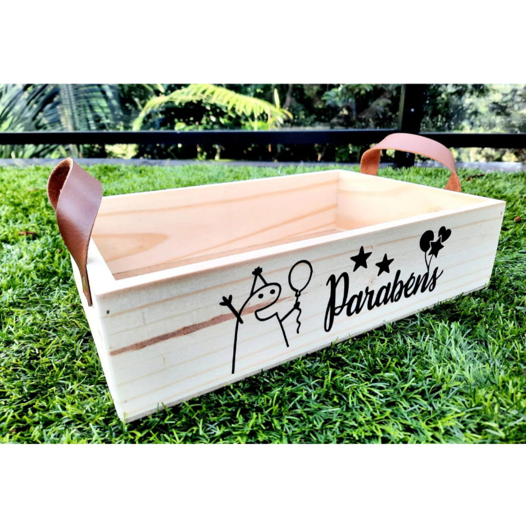 Bandeja com alça em couro e Mensagem estampada para cestaria e presente em Oferta na Shopee