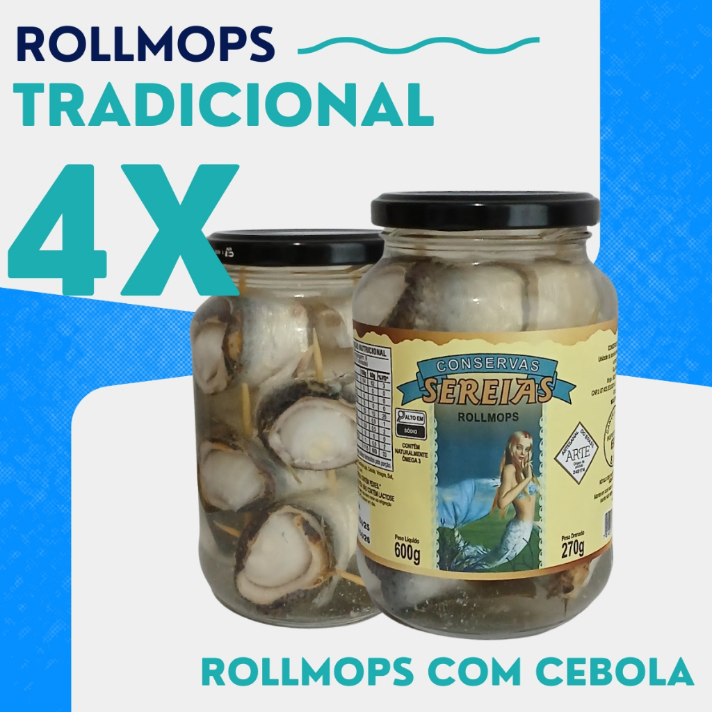 Kit 4 Rollmops Tradicional Em Conserva Com Cebola Sereias