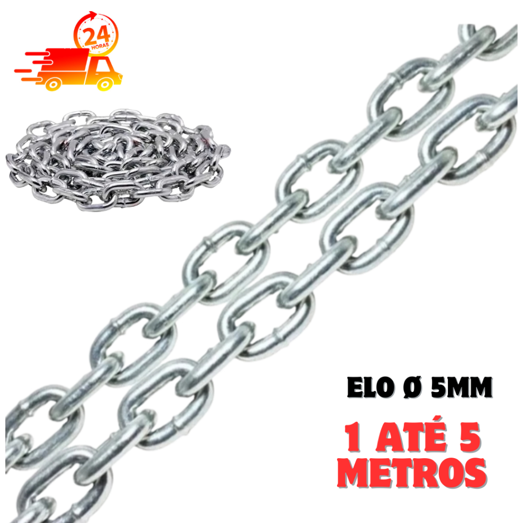 Corrente elo Soldada 5mm zincada vendida em 1 até 5 metros