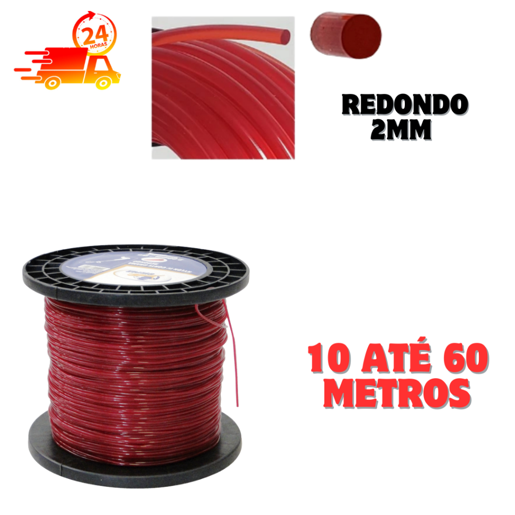 Fio Nylon Redondo Roçadeira cortador de Grama 2mm 10 até 60 metros em Oferta na Shopee