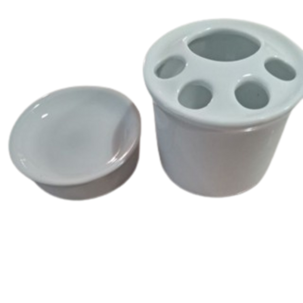 Kit higiene pessoal banheiro 2 peças - Porta sabonete e Porta escova de dente - Porcelana Branca