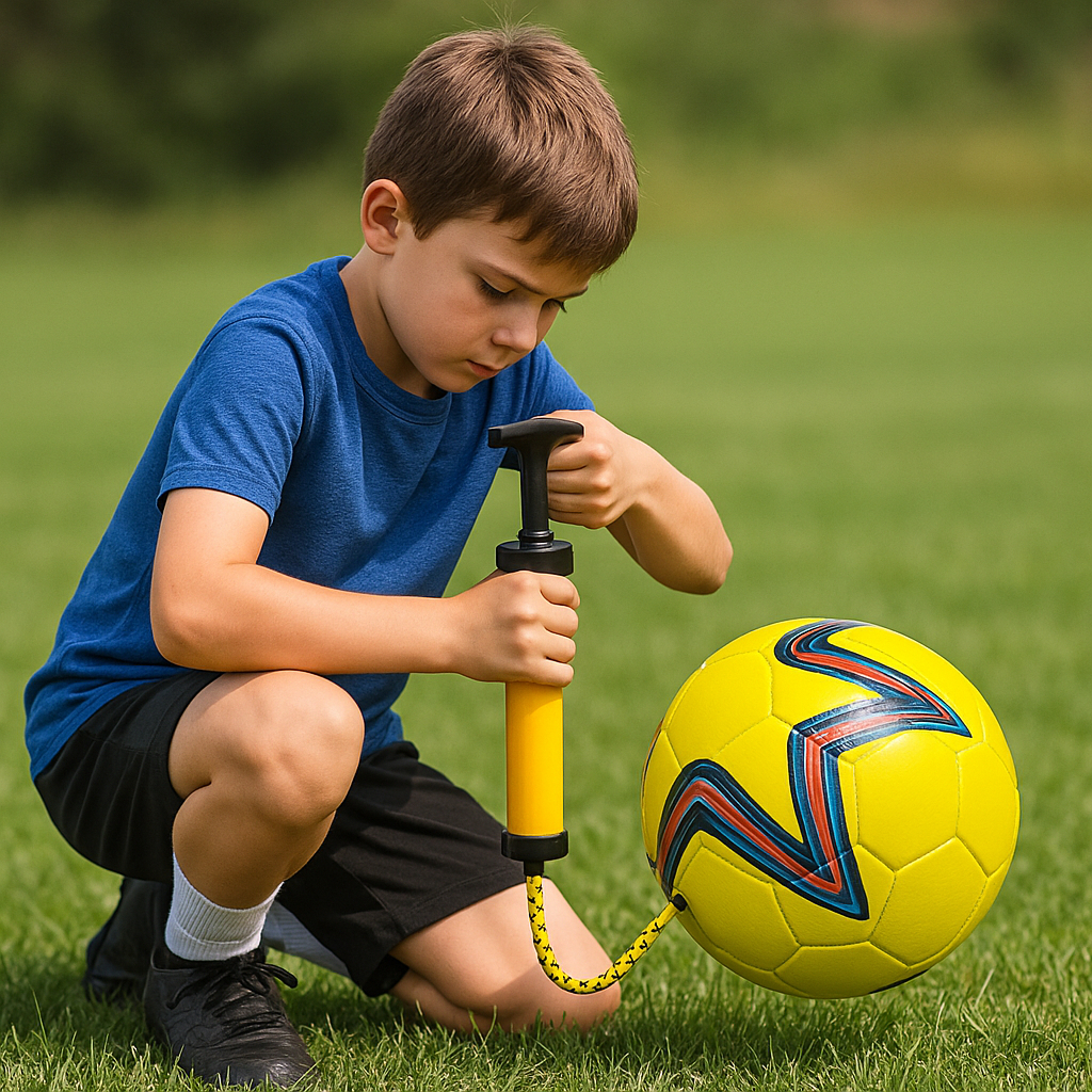 Bola de Futebol Campo Tamanho 5 + Bomba de Ar Manual 24cm e Bicos ideal para Esporte e Lazer