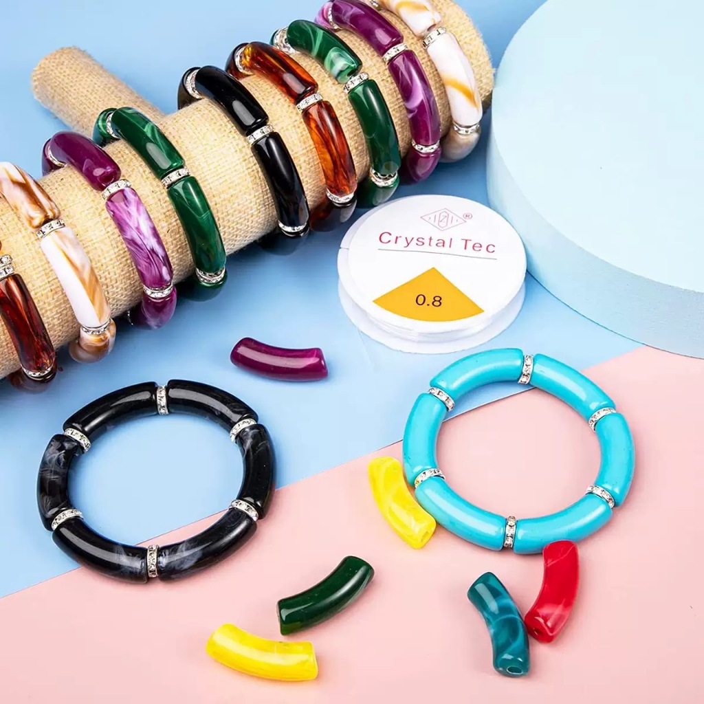 Kit com 20 peças para pulseira de Tubo Acrílico Bambu Curvo Colorido Acessório para Montar Joias DIY em Oferta na Shopee