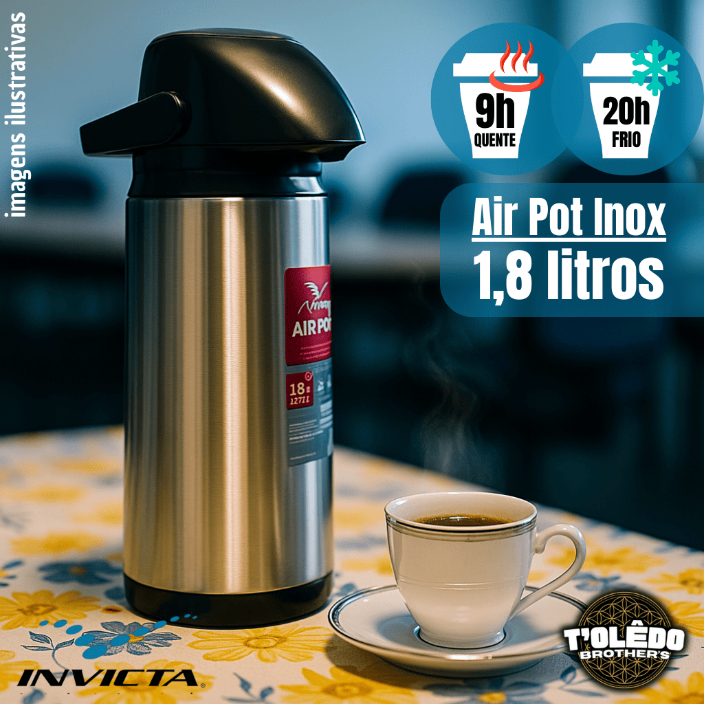 Garrafa Térmica Inox - Air Pot Invicta 1,8L com Bico Servidor e Alça Invicta - Para Café/Chá Invicta