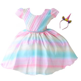 Vestido Festa Infantil Unicornio Frutacor Super Luxo com Tiara em Oferta na Shopee