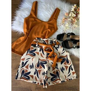 Conjunto Plus Size  Premium veste do 50 ao 58 (Blusa estampado com short  liso) em Oferta na Shopee