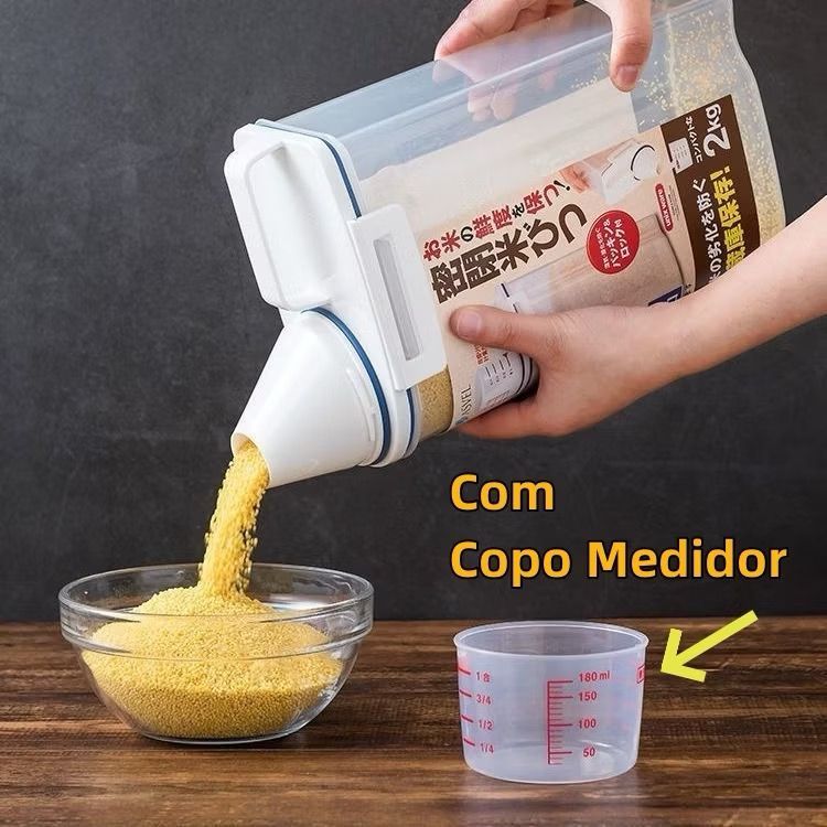 Pote Hermético 1,5L ou 2L Com Medidor Organizador De Alimentos Mantimentos Arroz,Grãos,Cerais...