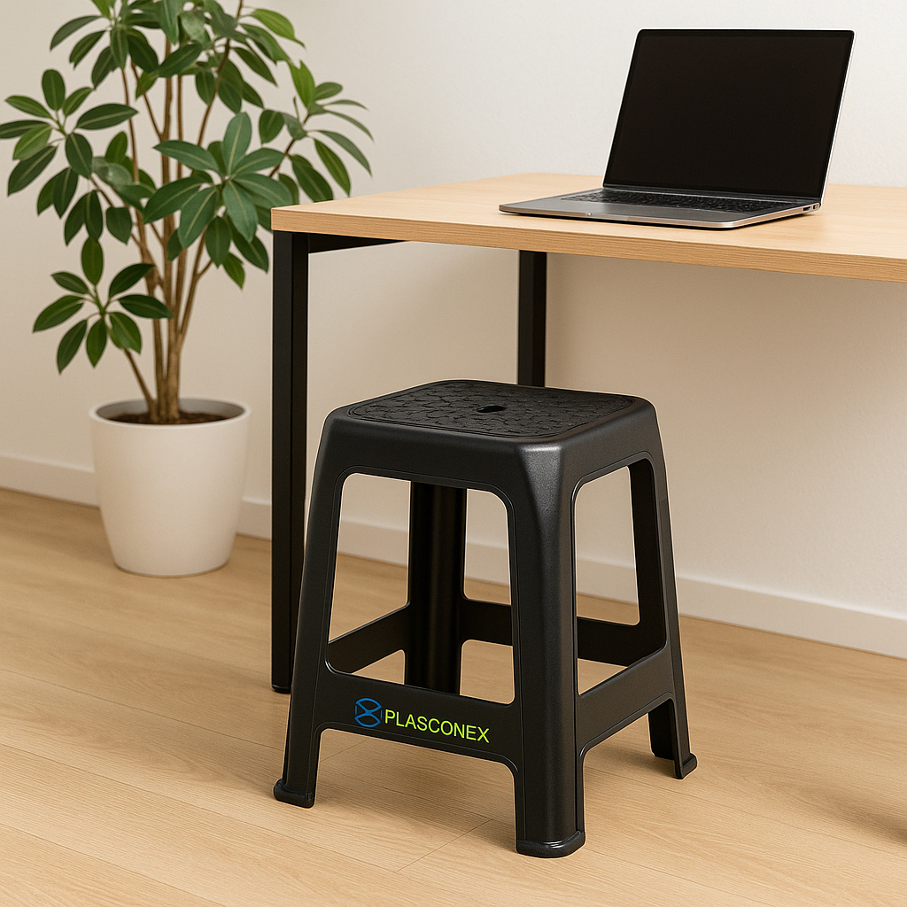 Banqueta Banquinho para casa reforçado rattan  até 120kg Preto - Plasconex