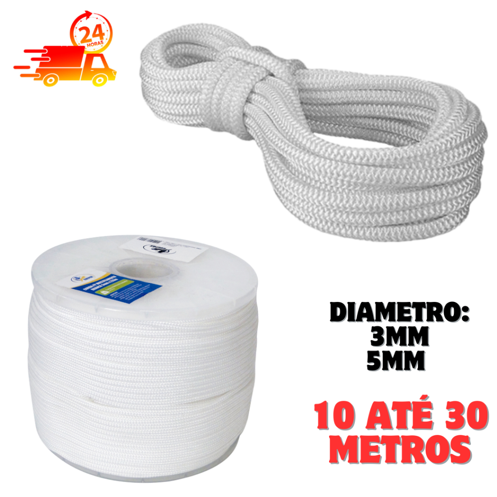 Corda Branca multiuso 3mm ou 5mm diâmetro PP Multifilamento