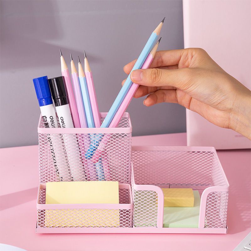 Porta Objetos 3 Divisórias Rosa Lapis Caneta Maquiagem Organizador Mesa Aramado Escritório-76674