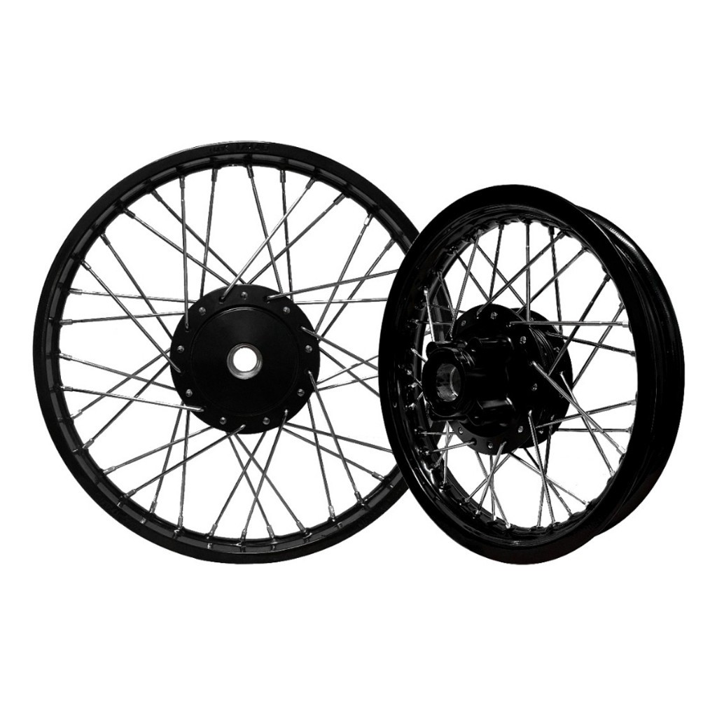 Imagem Par Roda Jante Pop 100/110i Montada Ferro Preto 4mm