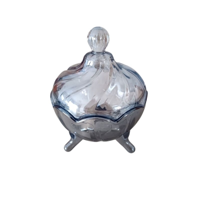Bomboniere Azul de Vidro para Doces Porta Jóias Decoração Baleiro Potiche - 13cm