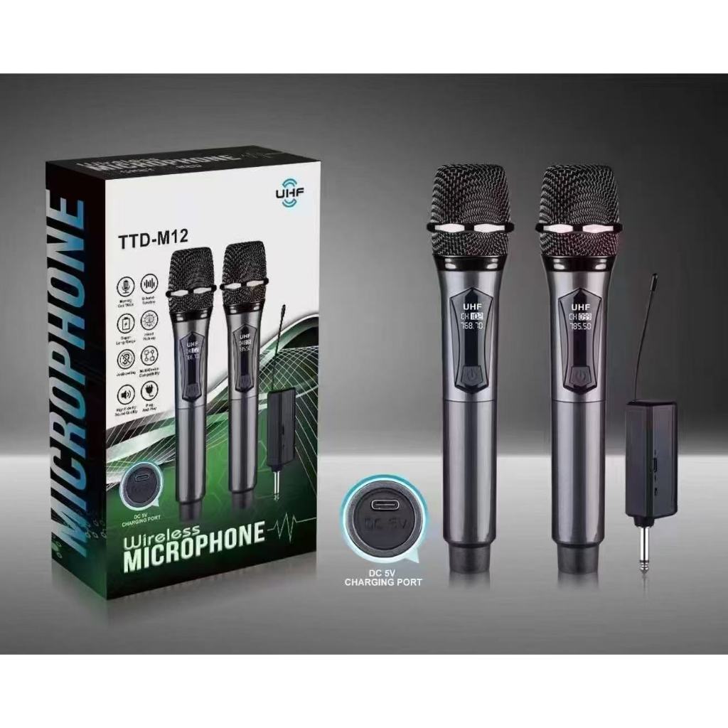 Microfones Dinâmico Sem Fio Profissional Recarregável UHF e Microfone Sem Fio Wireless Com Receptor