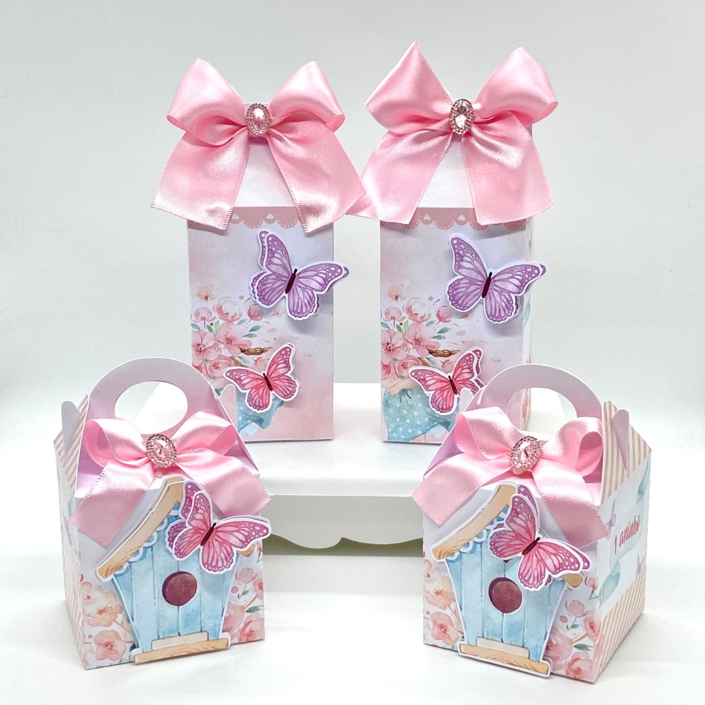Kit Festa Jardim das Borboletas Personalizado /Lembrancinhas / Aniversários /Festa / Caixinhas Milk Pirâmide