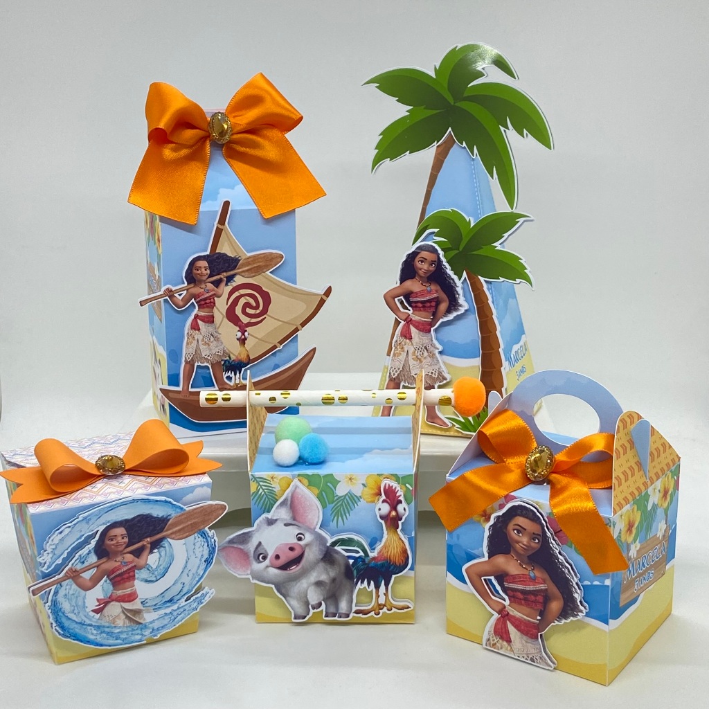 Kit Festa Moana / Aniversário/ Lembrancinhas/ Festa /Personalizados / Caixinhas Milk/Pirâmide