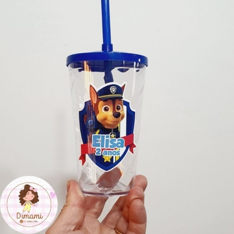 10 Kit copo twister- Lembrancinha aniversário copo twist patrulha canina 500ml copo cristal twist personalizado aquarela