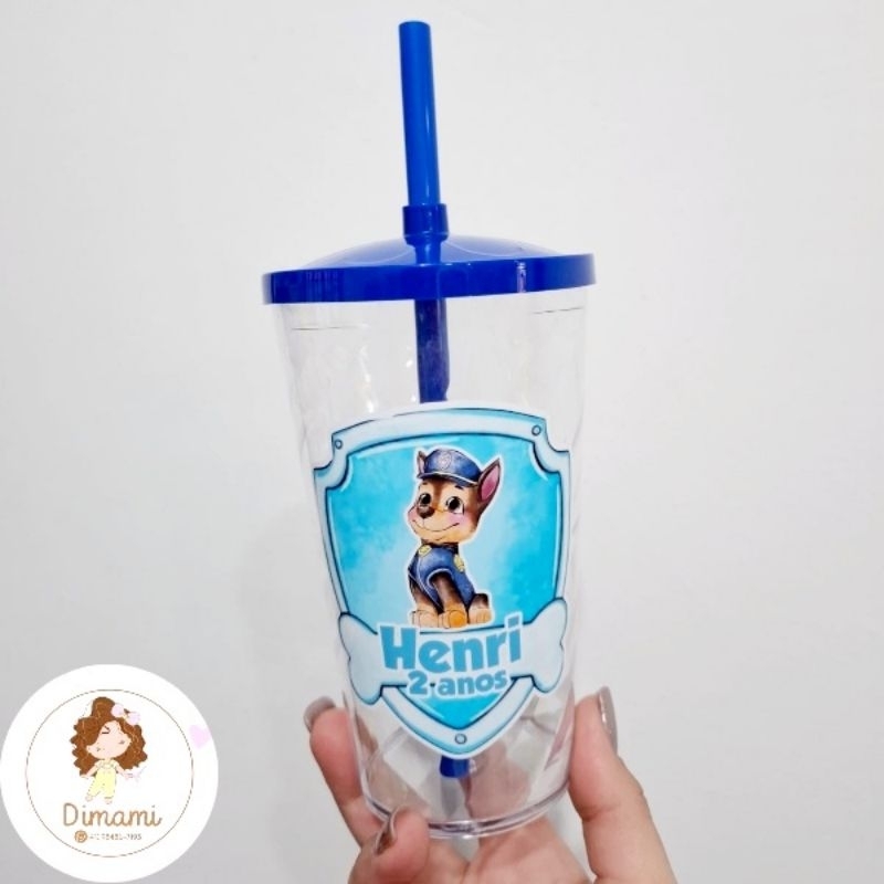 10 kit copo twist patrulha canina aquarela personalizado skye e chase - lembrancinha de festa infantil cachorro fofo