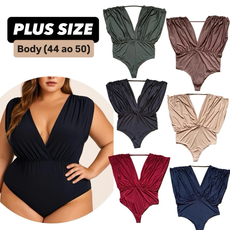 Body feminino plus size (42 ao 48) curve verão decote maio elegante suplex alça larga chique