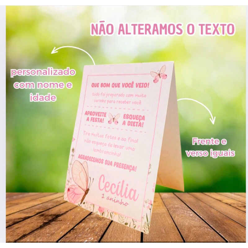 Plaquinha de mesa JARDIM DAS BORBOLETAS aviso de mesa personalizado em Oferta na Shopee