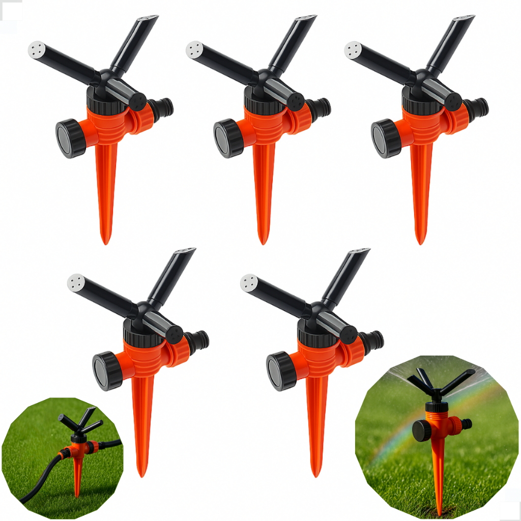 Kit 5 Irrigador Giratório Aspersor Jardim Quintal Horta Grama Gramado Campo Agricultura Irrigação