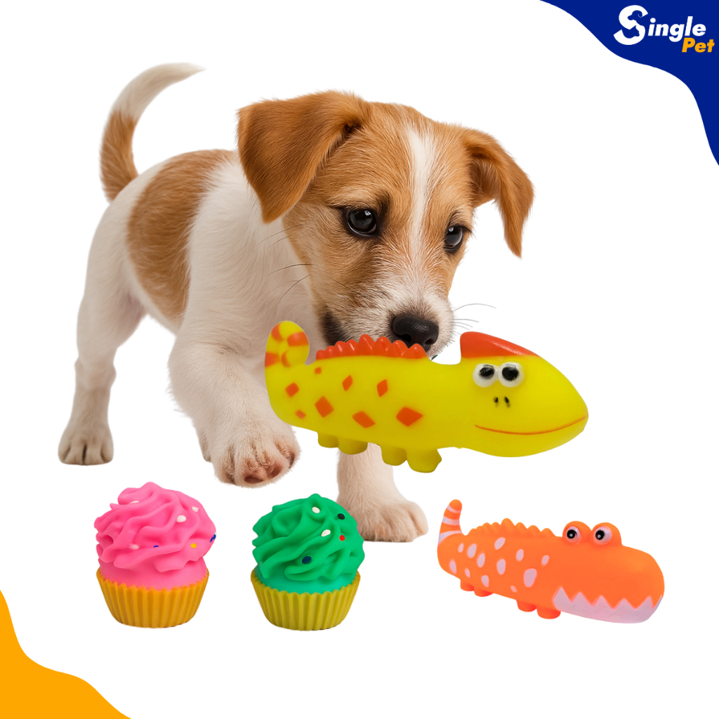 Brinquedo Mordedor Para Cães de Vinil Com Apito - Lagartixa, Camaleão ou Cupcake Colorido Savana Pet