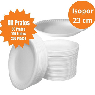 KIT 200 UNIDADES Prato de Isopor 23cm Descartável Refeição em Oferta na Shopee