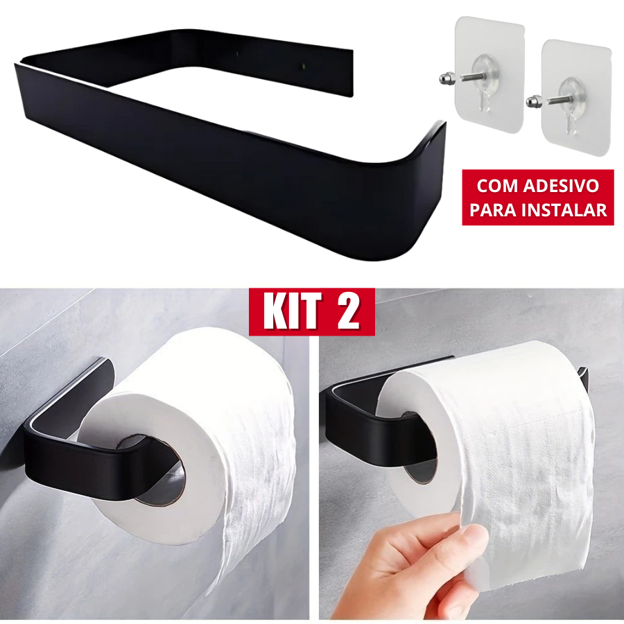 Kit 2 Porta Papel Higiênico de Ferro Suporte Parede Armário Banheiro sem Perfuração Autoadesivo