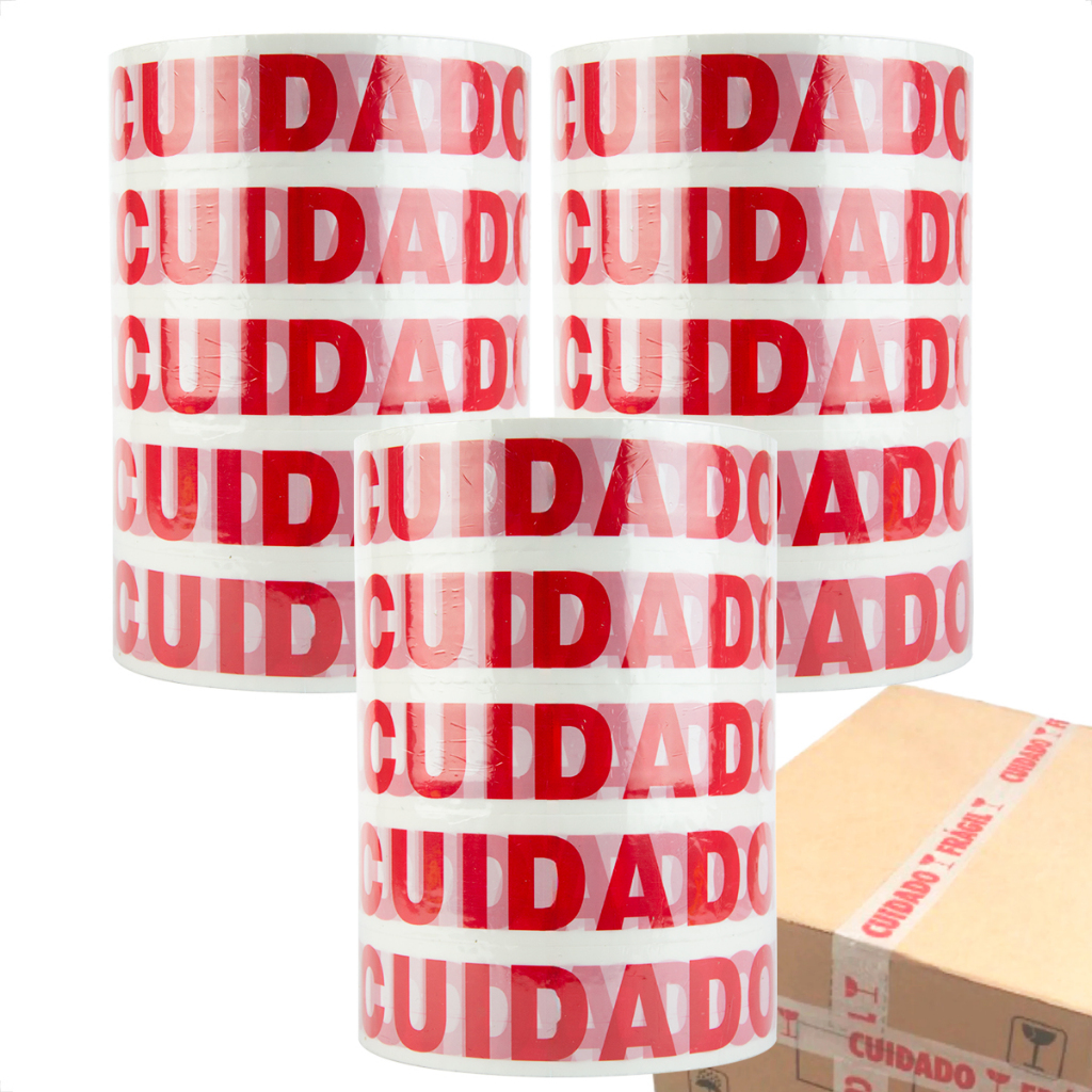 10 Unidades Fitas Cuidado Frágil Larga 500 Metros Caixas Embalar Durex em Oferta na Shopee