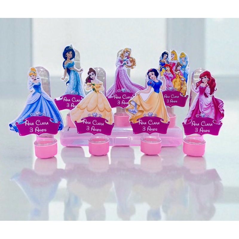 Tubete 13cm+Aplique Personalizado 3D nome e idade Princesas – Lembrancinha Festa Infantil- Fazemos todos os temas