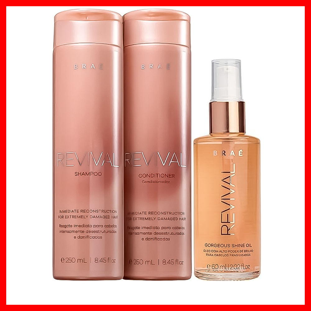 Braé Revival Kit Shampoo 250ml + Condicionador 250ml + Sérum Gorgeous Shine 60ml em Oferta na Shopee