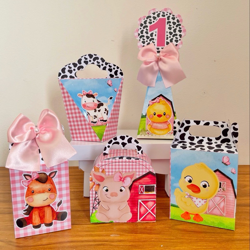 PEGUE E MONTE - Kit Festa Personalizados Fazendinha Rosa  | Lembrancinhas de aniversário | Caixinhas para festaa