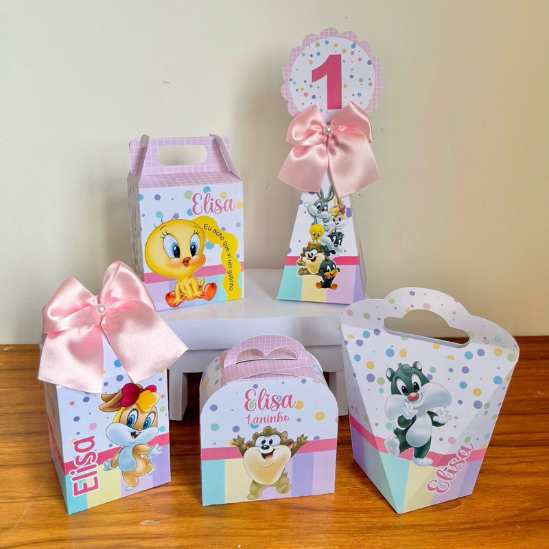 PEGUE E MONTE - Kit Festa Personalizados Baby Looney Tunes  Menina | Lembrancinhas de aniversário | Caixinhas para festa