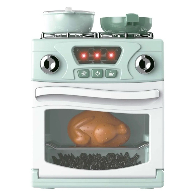 Mini Cozinha Fogão Interativo 2 Bocas Panelas- Fenix Cor Branco e Verde