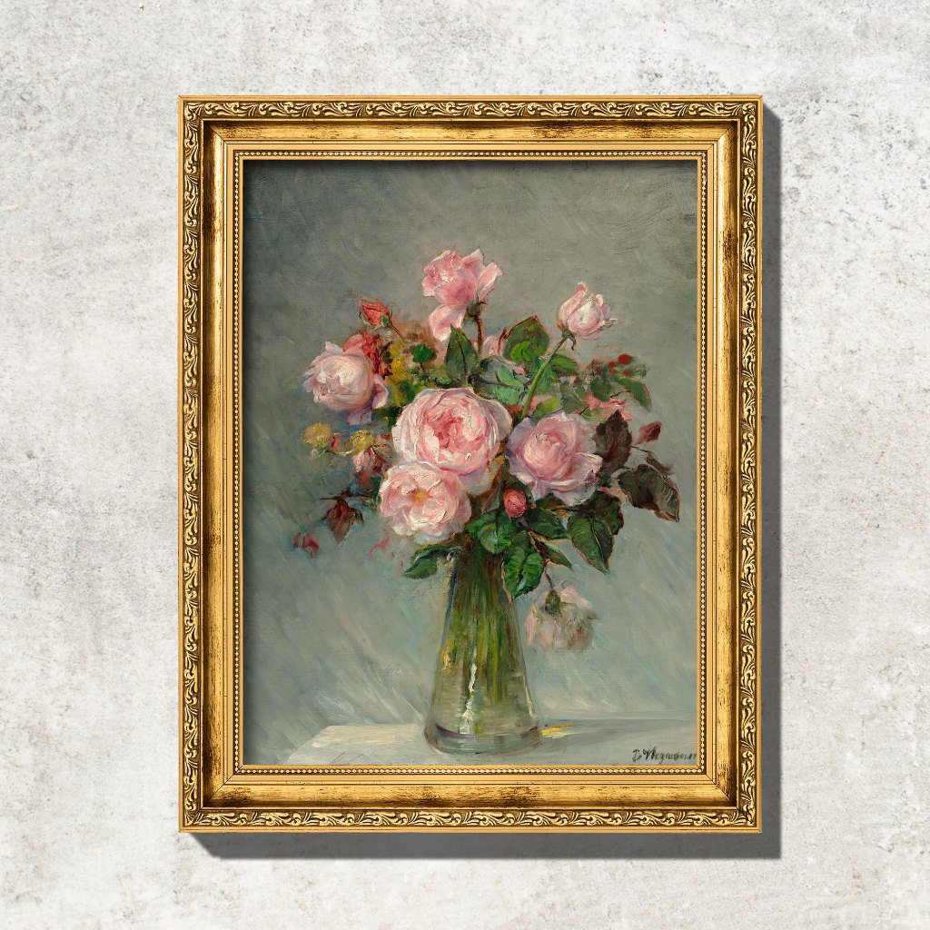 Quadro - Rosas num Vaso de Vidro - Bertha Wegmann - Moldura em Madeira