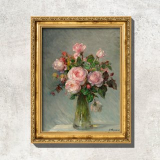 Quadro - Rosas num Vaso de Vidro - Bertha Wegmann - Moldura em Madeira em Oferta na Shopee