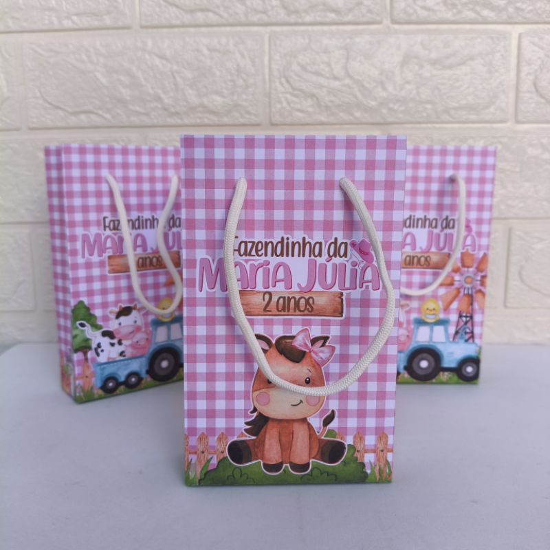 Sacolinha Personalizada Tema Fazendinha Menina  Lembrancinha e Mimos para Festa de Aniversário