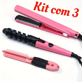 kit 3 Chapinha Profissional + Prancha Titânio + Pente Voltagem bivolt Oferta Envio Hoje Rosa azul em Oferta na Shopee