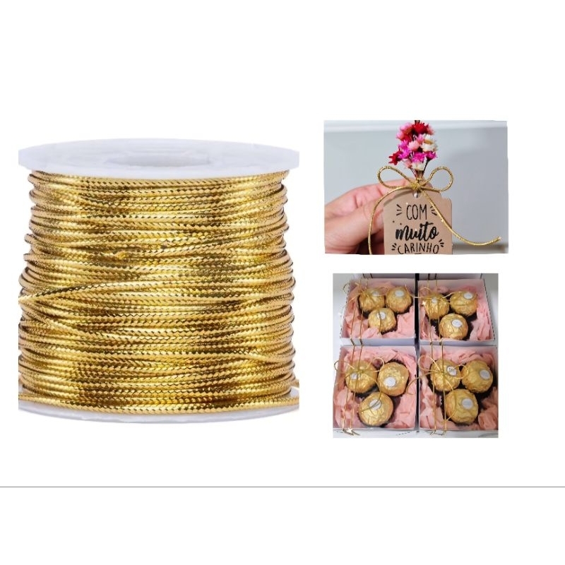 Fio Cordão Metalizado Dourado, 1,0mm e 1,5mm com 50 metros