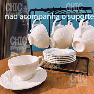 Conjunto 6 Xicaras Com Pires Porcelana Branca 85ML - 100 ML Xicara De Cafe De flor De Luxo em Oferta na Shopee