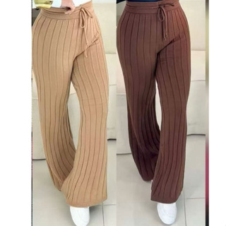 Calça feminina de malha canelada e listrada - Confortável, estilosa, caimento perfeito, tamanho único (36-44) em Oferta na Shopee