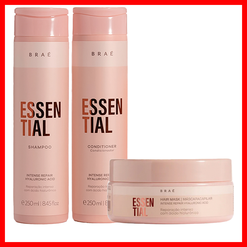 Braé Essential Shampoo 250ml + Condicionador 250ml + Máscara 200g (3 Produtos)