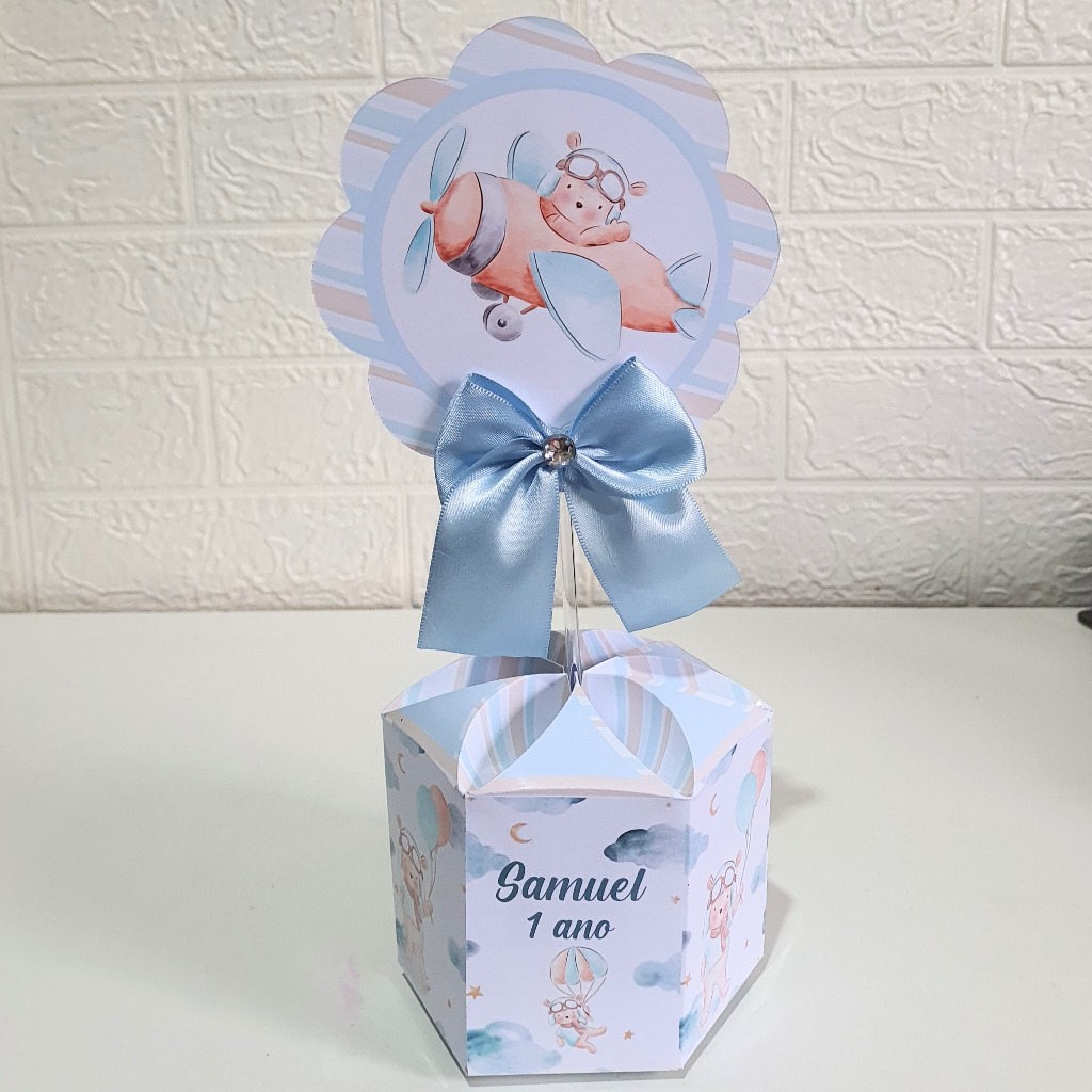 Enfeite de mesa - URSINHO AVIADOR / O TEMPO VOA - Centro de mesa personalizado LEMBRANCINHA ANIVERSARIO