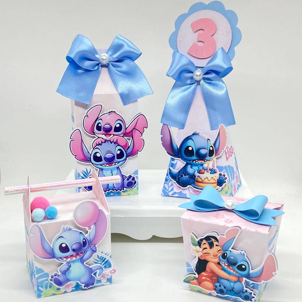 Kit Festa Personalizado Stitch / Lilo Angel e Stitch/ Lembrancinhas/ Festa/ Caixinhas Milk e Pirâmide/ Aniversário