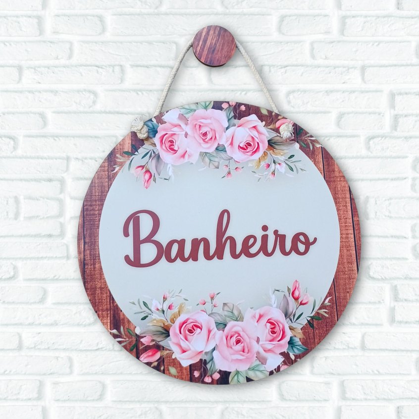 placa redonda porta banheiro lavabo decoração de casa em Oferta na Shopee
