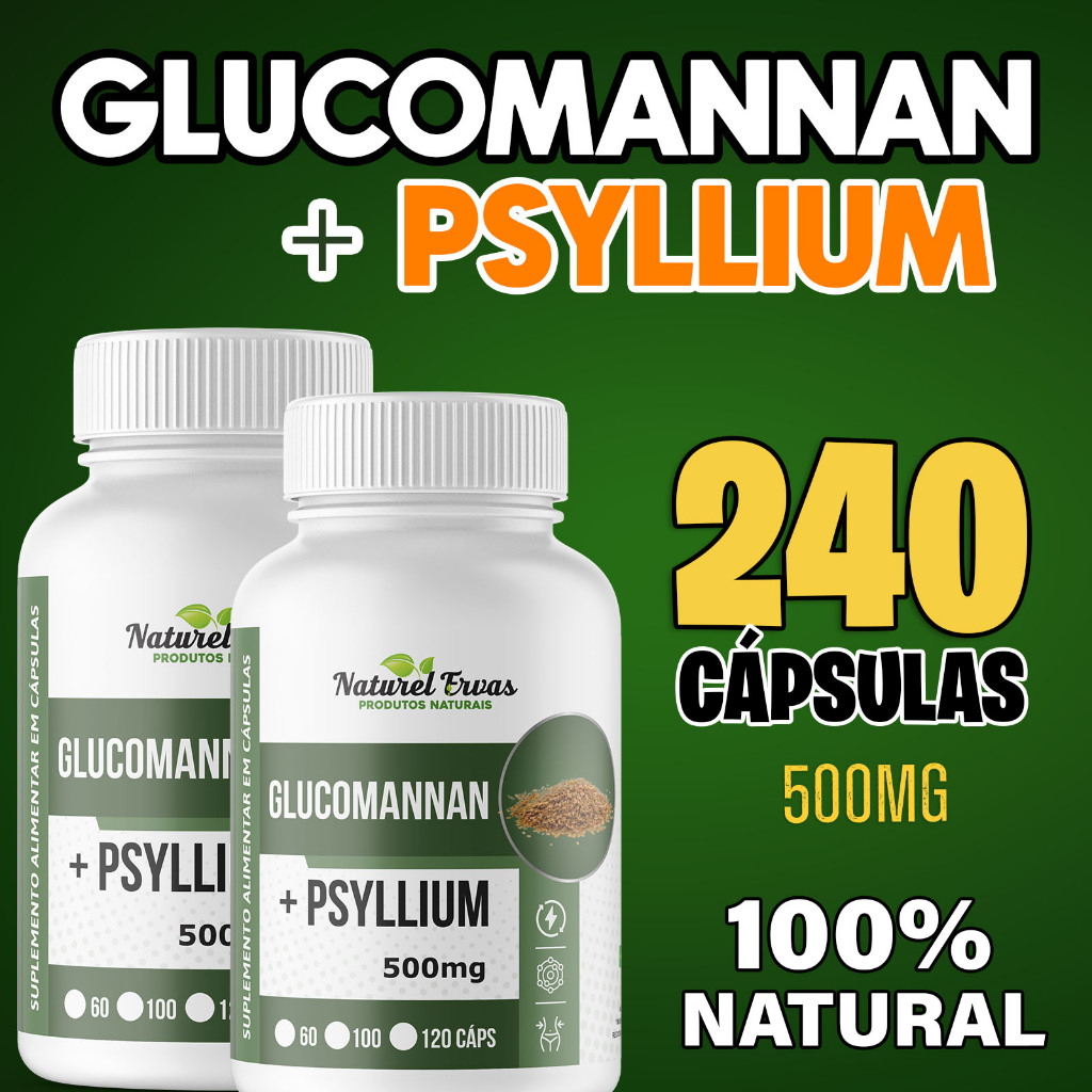 Glucomannan + Psyllium 100% Puro 120 Cápsulas Suplemento Fibra Solúvel 500mg em Oferta na Shopee