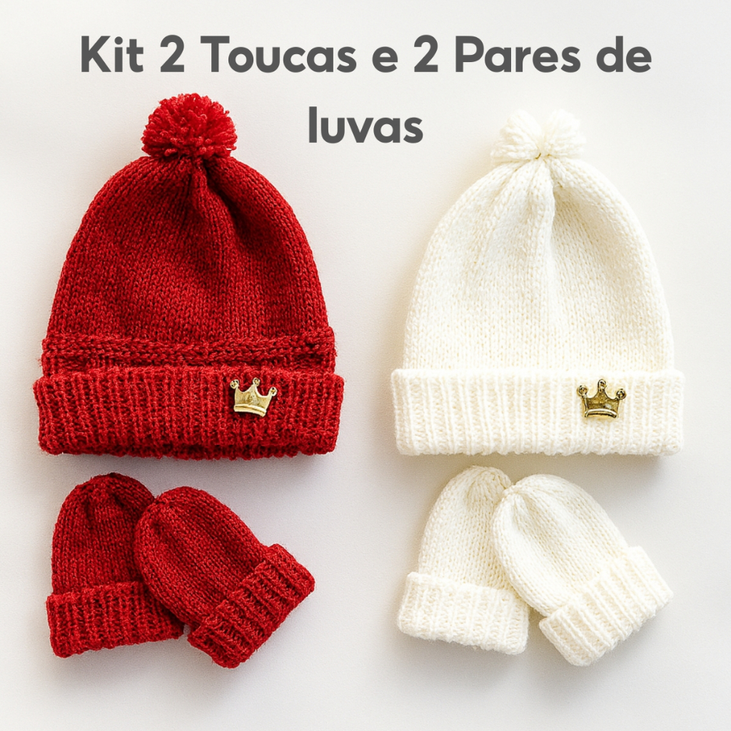 Kit 2 Toucas 2 Pares de Luvas Tricô para Bebê Recém Nascido – Saída de Maternidade Menino ou Menina em Oferta na Shopee